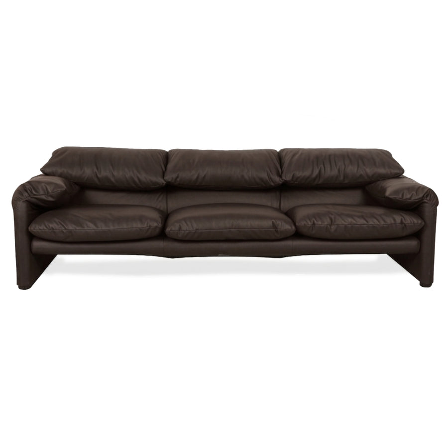 Cassina Maralunga veganes Leder Dreisitzer Dunkelbraun Sofa Couch manuelle Funktion Neubezug