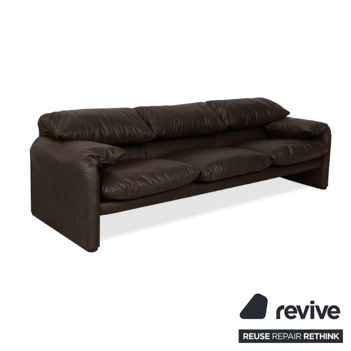 Cassina Maralunga veganes Leder Dreisitzer Dunkelbraun Sofa Couch manuelle Funktion Neubezug