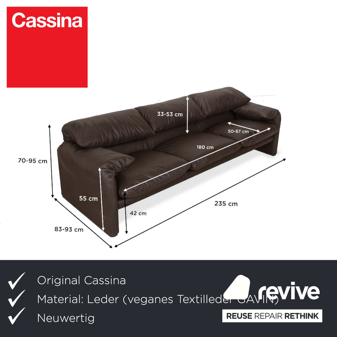 Cassina Maralunga veganes Leder Dreisitzer Dunkelbraun Sofa Couch manuelle Funktion Neubezug