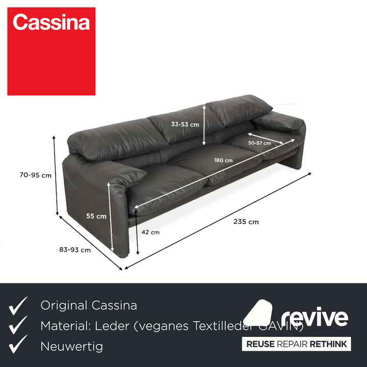 Cassina Maralunga veganes Leder Dreisitzer Grau Sofa Couch manuelle Funktion Neubezug