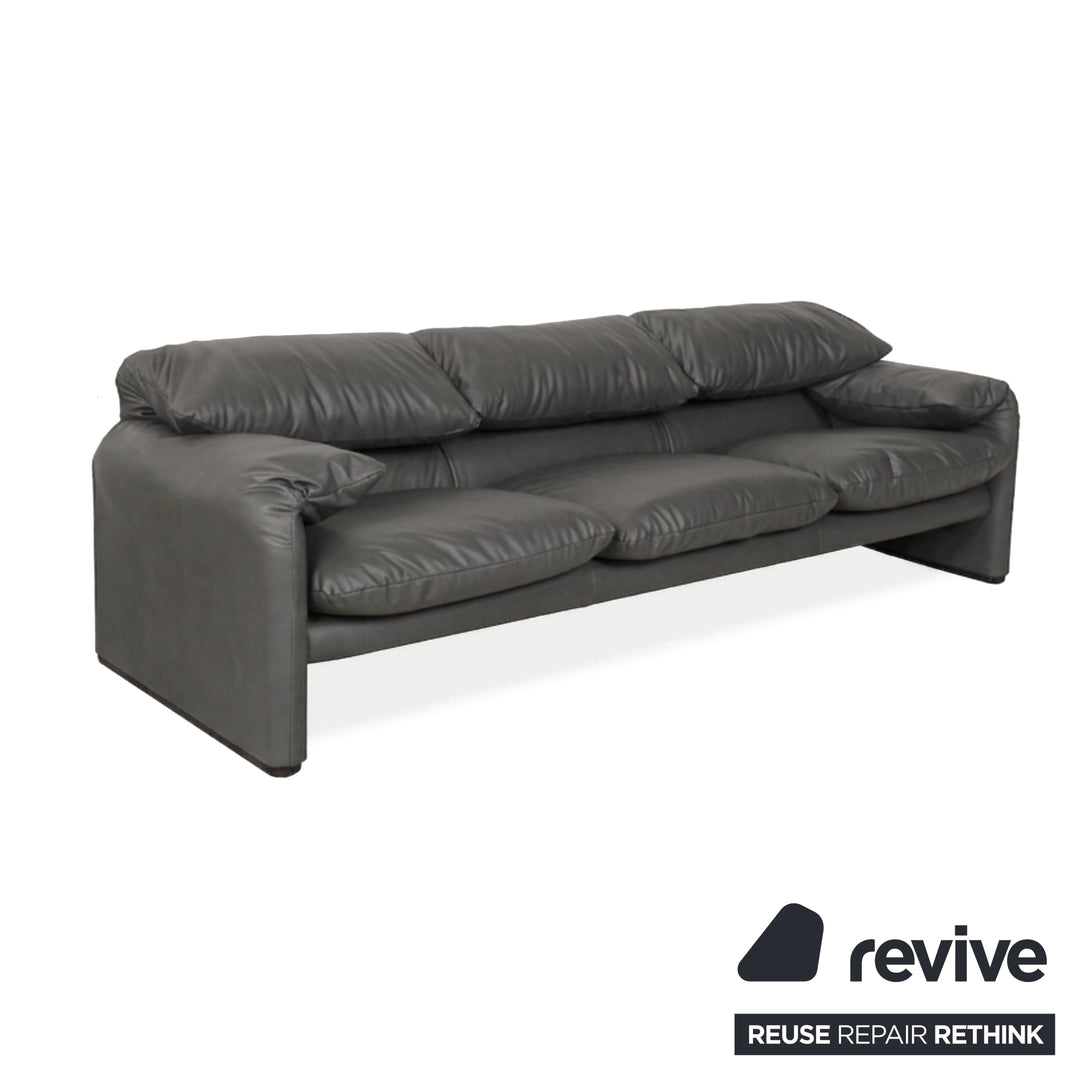 Cassina Maralunga Veganes Leder Dreisitzer Sofa Couch Grau Manuelle Funktion Neubezug