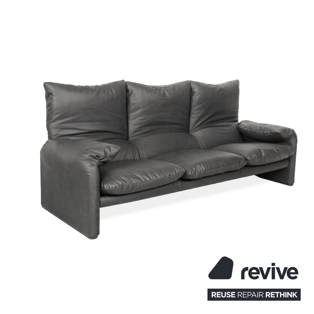 Cassina Maralunga Veganes Leder Dreisitzer Sofa Couch Grau Manuelle Funktion Neubezug