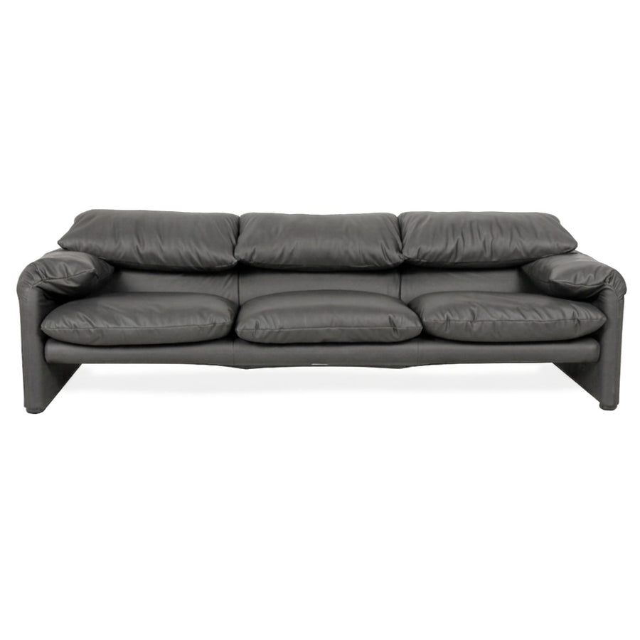 Cassina Maralunga veganes Leder Dreisitzer Grau Sofa Couch manuelle Funktion Neubezug