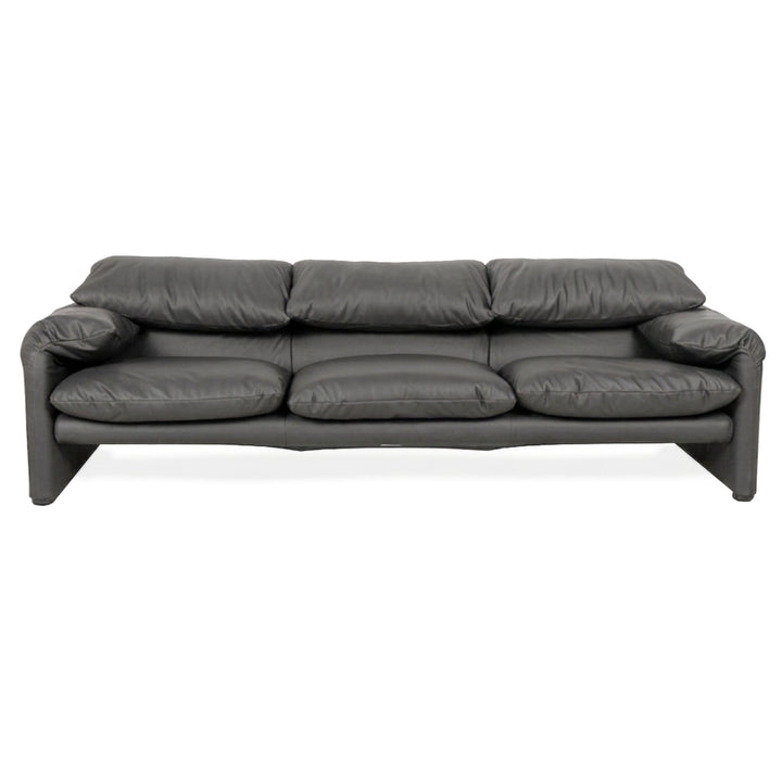 Cassina Maralunga Veganes Leder Dreisitzer Sofa Couch Grau Manuelle Funktion Neubezug