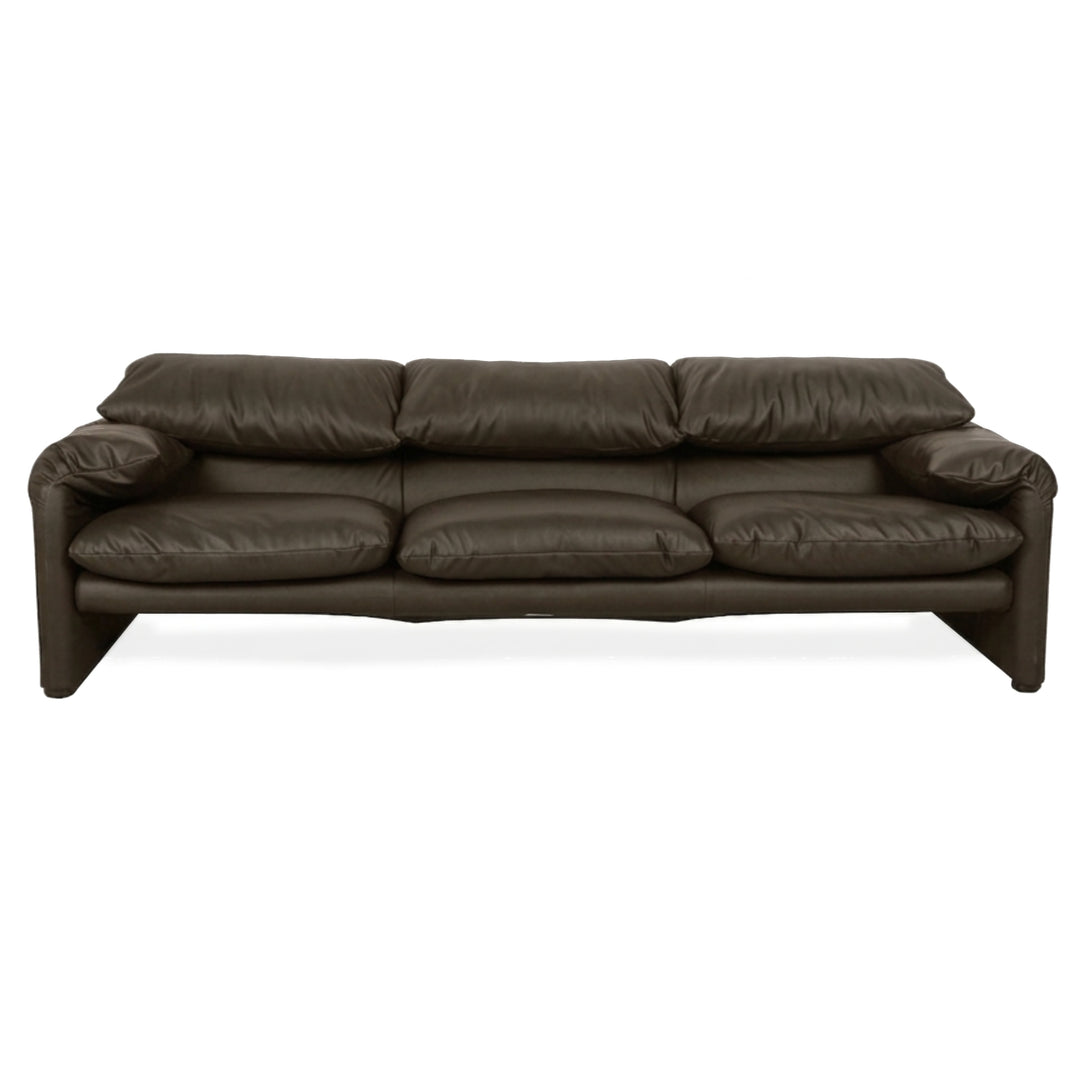 Cassina Maralunga veganes Leder Dreisitzer Khaki Grün Sofa Couch manuelle Funktion Neubezug