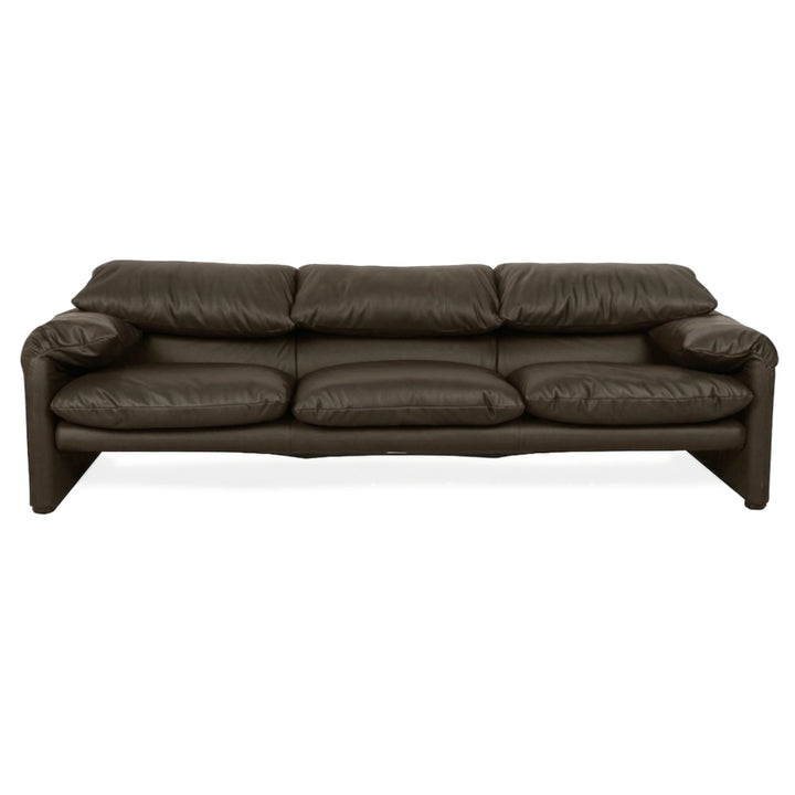 Cassina Maralunga veganes Leder Dreisitzer Khaki Grün Sofa Couch manuelle Funktion Neubezug