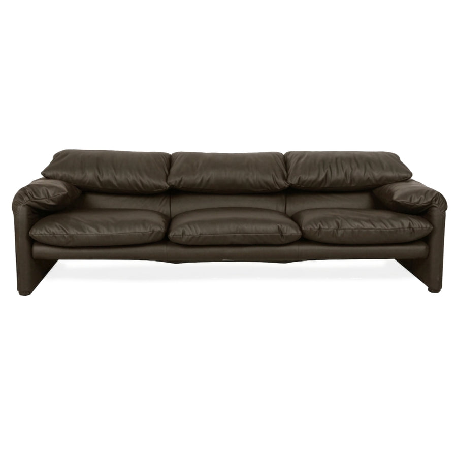 Cassina Maralunga veganes Leder Dreisitzer Khaki Grün Sofa Couch manuelle Funktion Neubezug