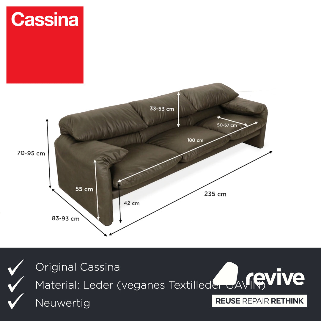 Cassina Maralunga veganes Leder Dreisitzer Khaki Grün Sofa Couch manuelle Funktion Neubezug