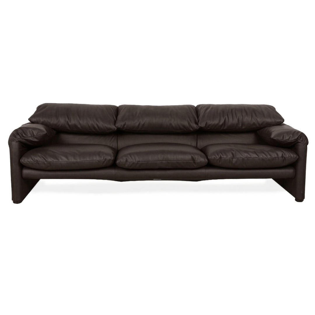 Cassina Maralunga veganes Leder Dreisitzer Mokka Sofa Couch manuelle Funktion Neubezug