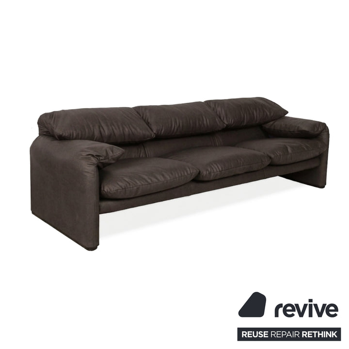 Cassina Maralunga veganes Leder Dreisitzer Mokka Sofa Couch manuelle Funktion Neubezug