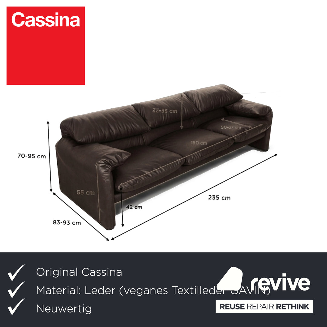 Cassina Maralunga veganes Leder Dreisitzer Mokka Sofa Couch manuelle Funktion Neubezug