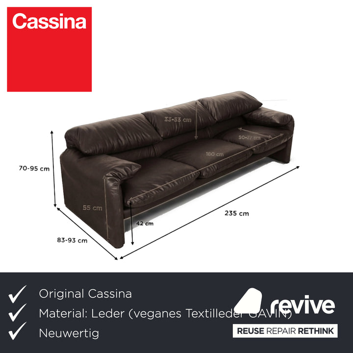 Cassina Maralunga veganes Leder Dreisitzer Mokka Sofa Couch manuelle Funktion Neubezug