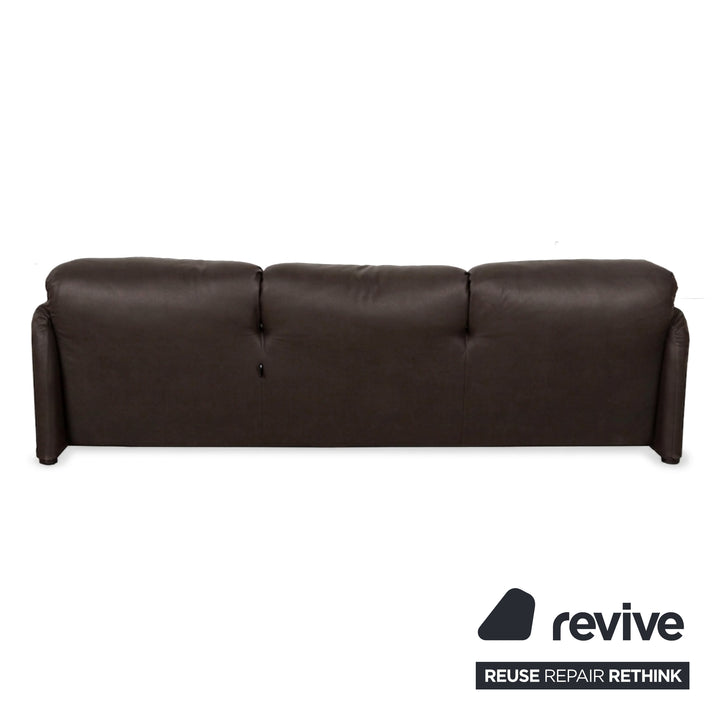 Cassina Maralunga veganes Leder Dreisitzer Mokka Sofa Couch manuelle Funktion Neubezug