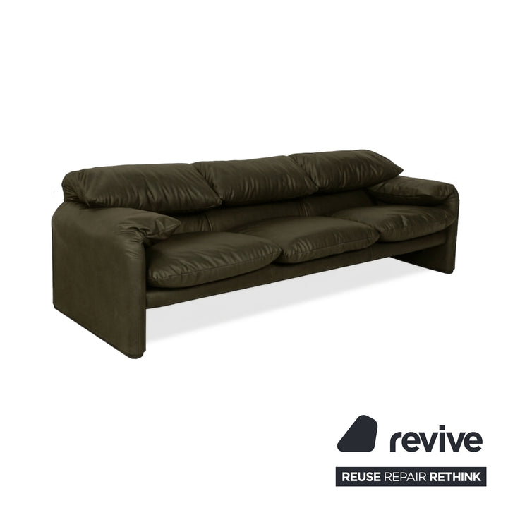 Cassina Maralunga veganes Leder Dreisitzer Moosgrün Sofa Couch manuelle Funktion Neubezug