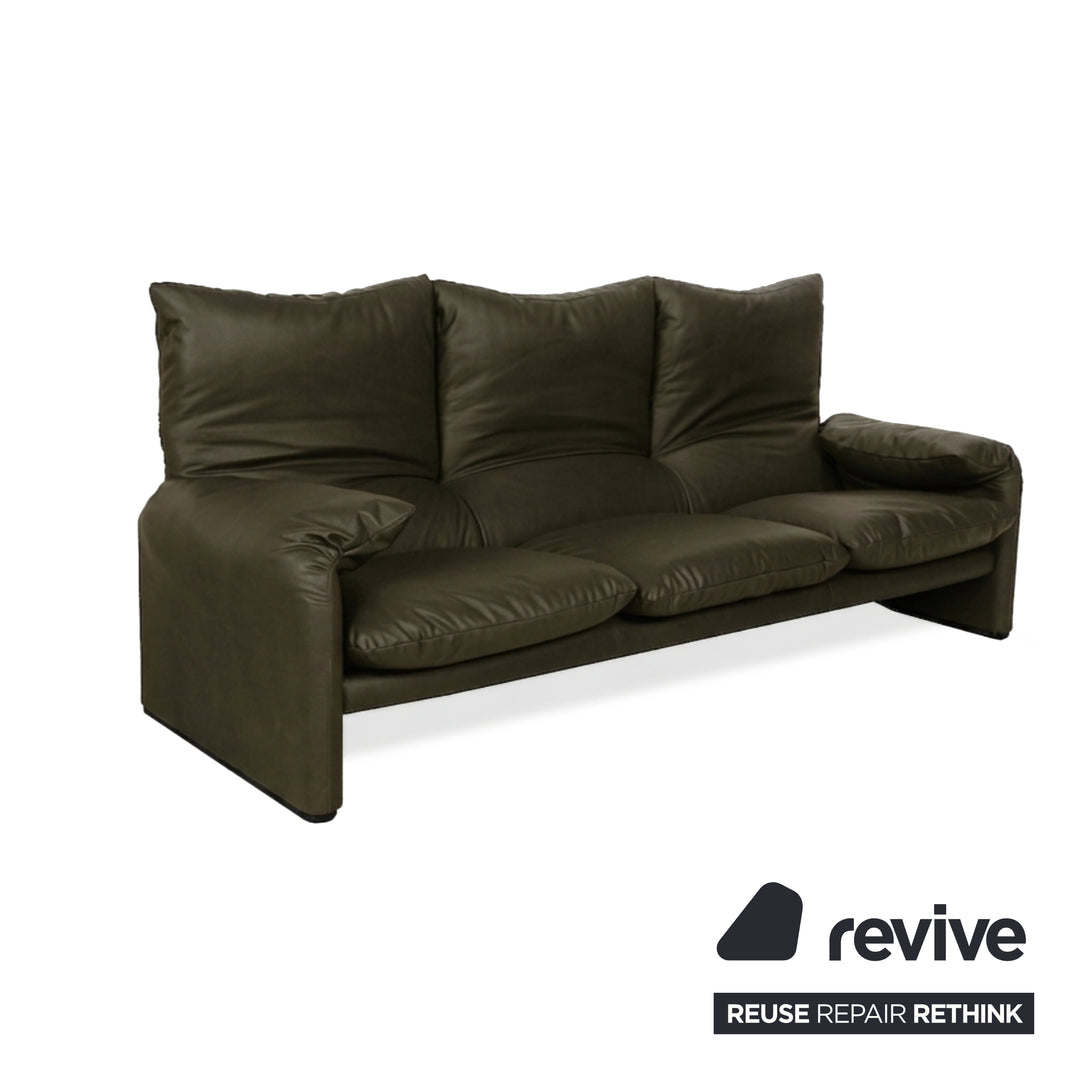 Cassina Maralunga veganes Leder Dreisitzer Moosgrün Sofa Couch manuelle Funktion Neubezug