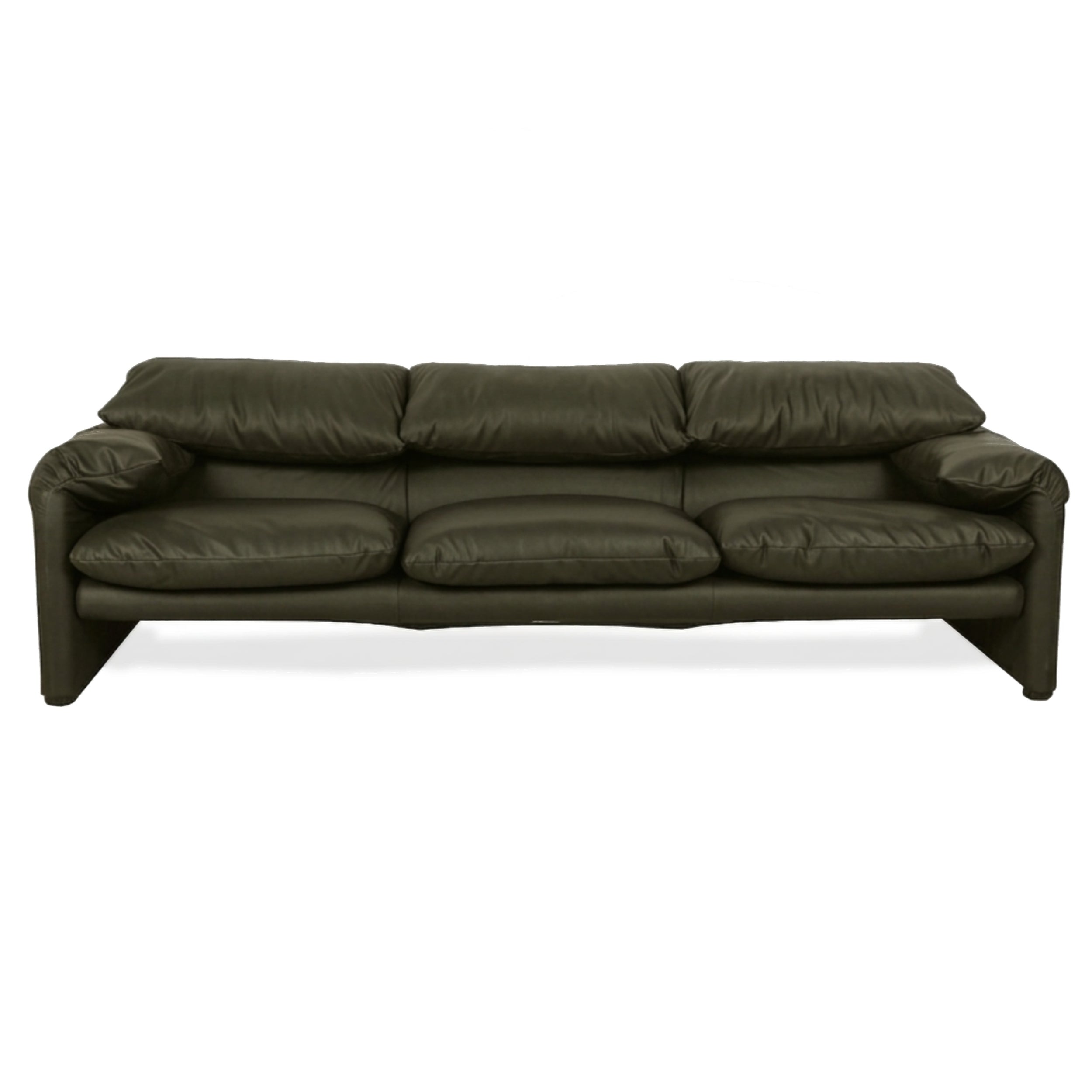 Cassina Maralunga veganes Leder Dreisitzer Moosgrün Sofa Couch manuelle Funktion Neubezug