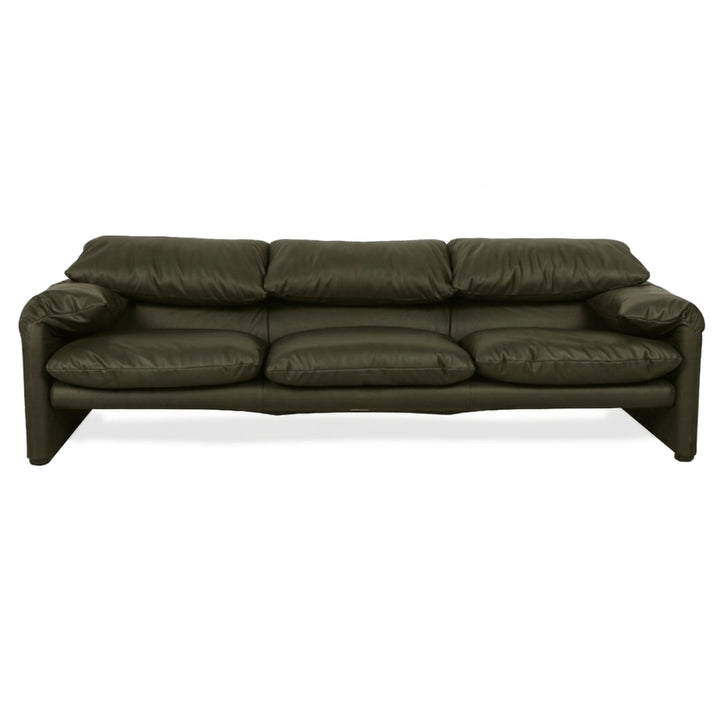 Cassina Maralunga veganes Leder Dreisitzer Moosgrün Sofa Couch manuelle Funktion Neubezug