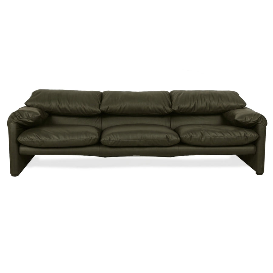 Cassina Maralunga veganes Leder Dreisitzer Moosgrün Sofa Couch manuelle Funktion Neubezug