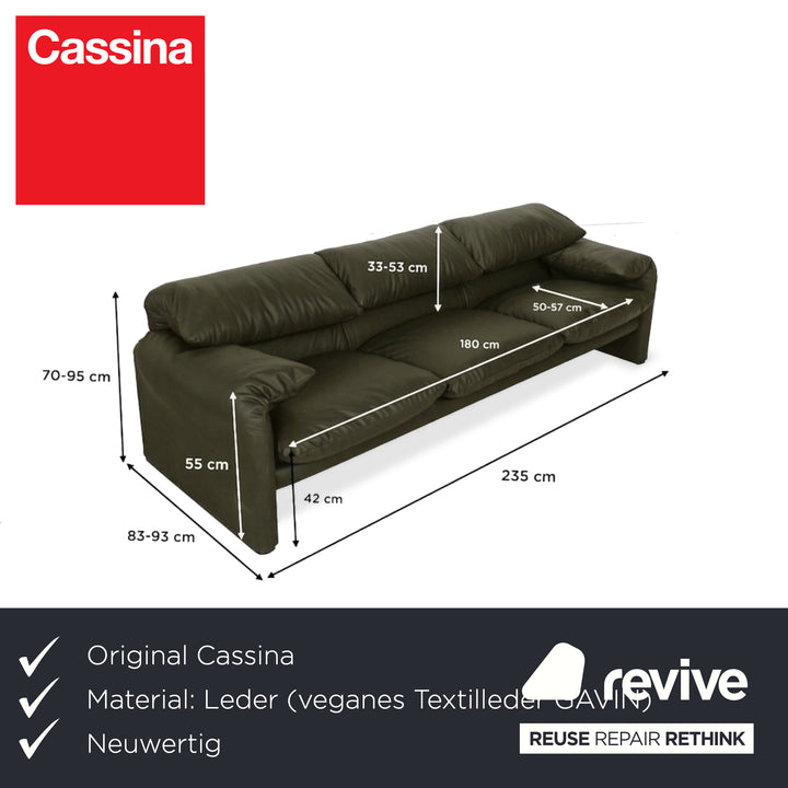Cassina Maralunga veganes Leder Dreisitzer Moosgrün Sofa Couch manuelle Funktion Neubezug