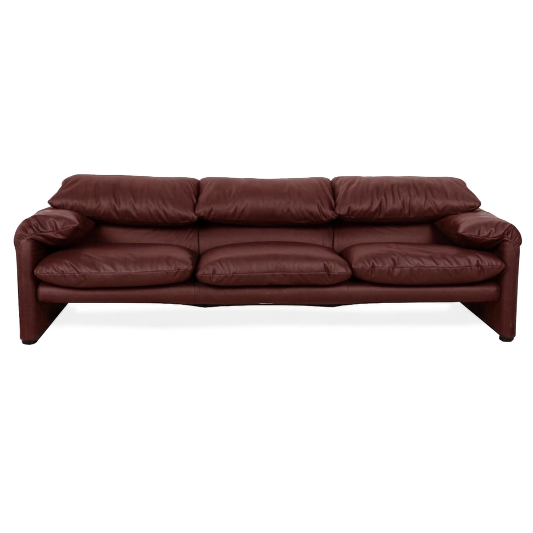 Cassina Maralunga veganes Leder Dreisitzer Rot Bordeaux Sofa Couch manuelle Funktion Neubezug