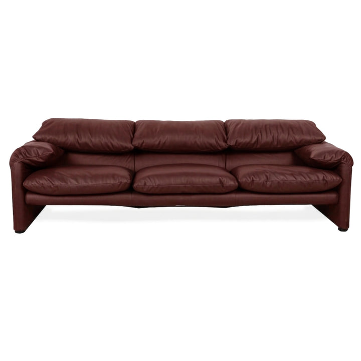 Cassina Maralunga veganes Leder Dreisitzer Rot Bordeaux Sofa Couch manuelle Funktion Neubezug