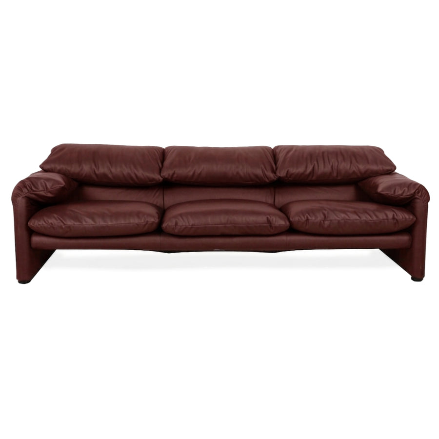 Cassina Maralunga veganes Leder Dreisitzer Rot Bordeaux Sofa Couch manuelle Funktion Neubezug