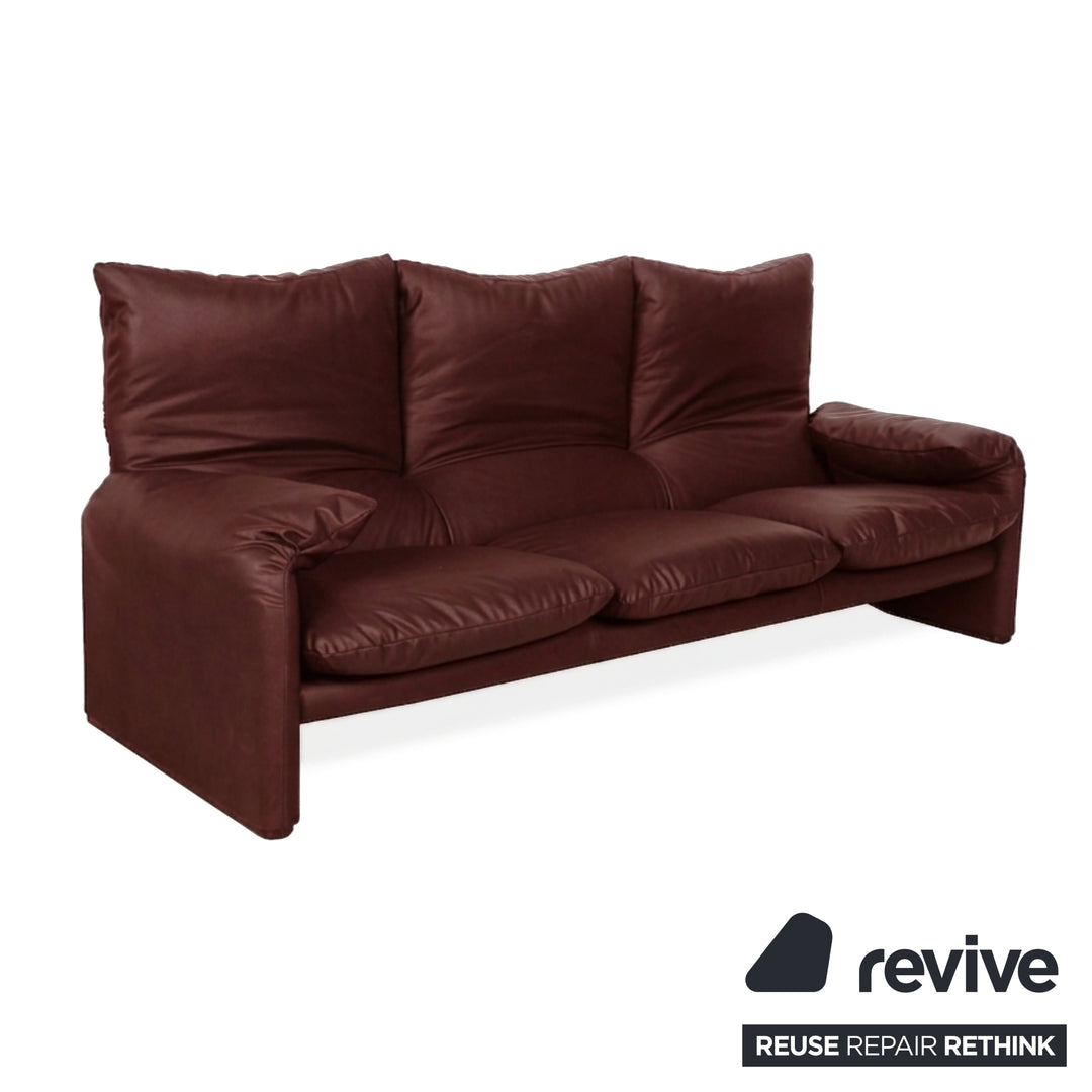 Cassina Maralunga veganes Leder Dreisitzer Rot Bordeaux Sofa Couch manuelle Funktion Neubezug