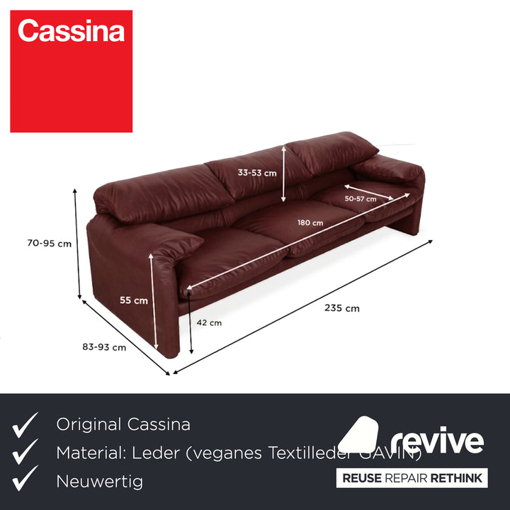 Cassina Maralunga veganes Leder Dreisitzer Rot Bordeaux Sofa Couch manuelle Funktion Neubezug
