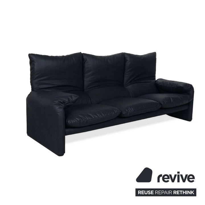 Cassina Maralunga veganes Leder Dreisitzer Dunkelblau Sofa Couch manuelle Funktion Neubezug