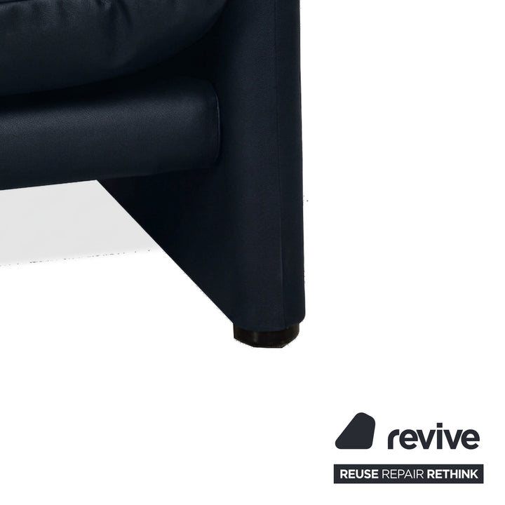 Cassina Maralunga veganes Leder Dreisitzer Dunkelblau Sofa Couch manuelle Funktion Neubezug