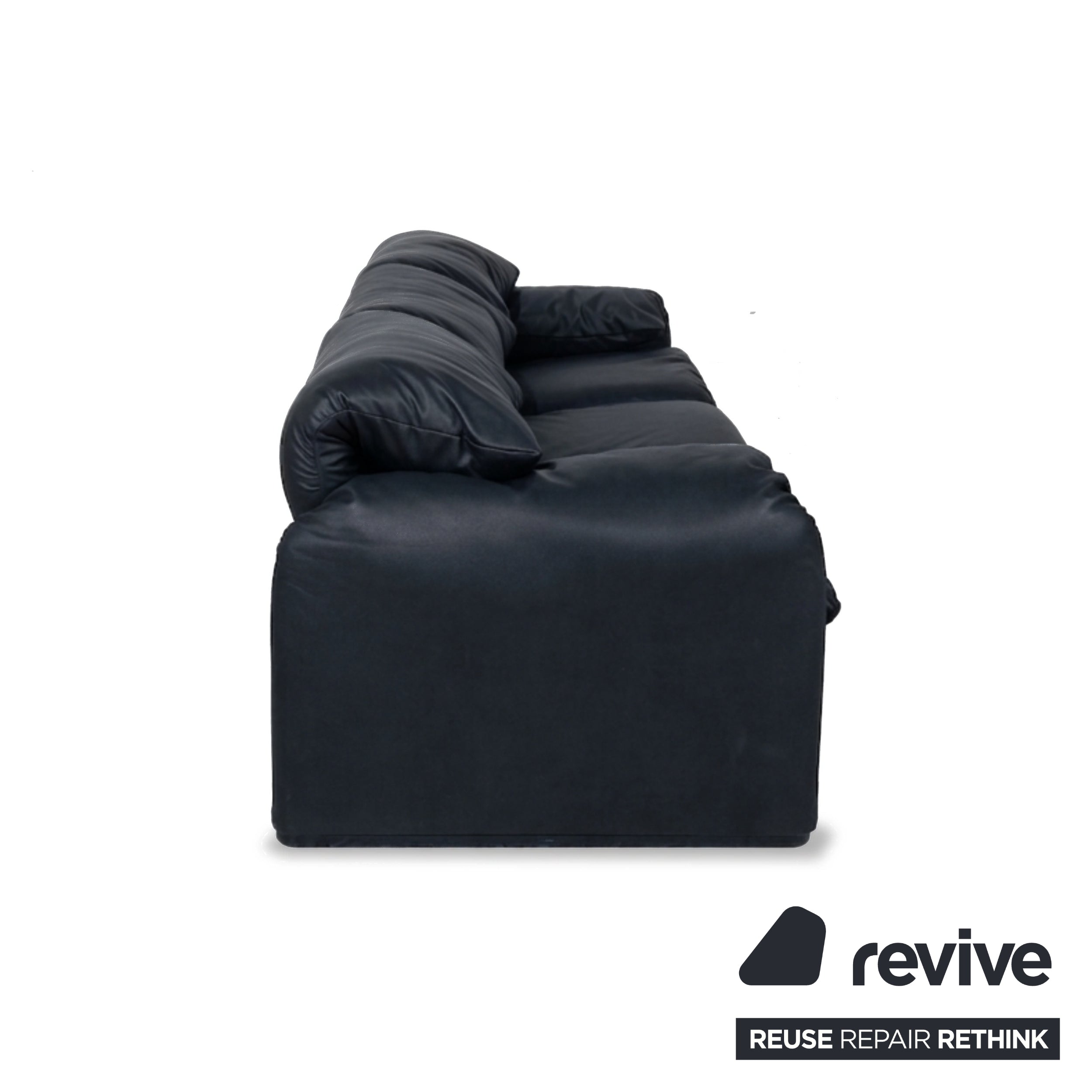 Cassina Maralunga veganes Leder Dreisitzer Dunkelblau Sofa Couch manuelle Funktion Neubezug