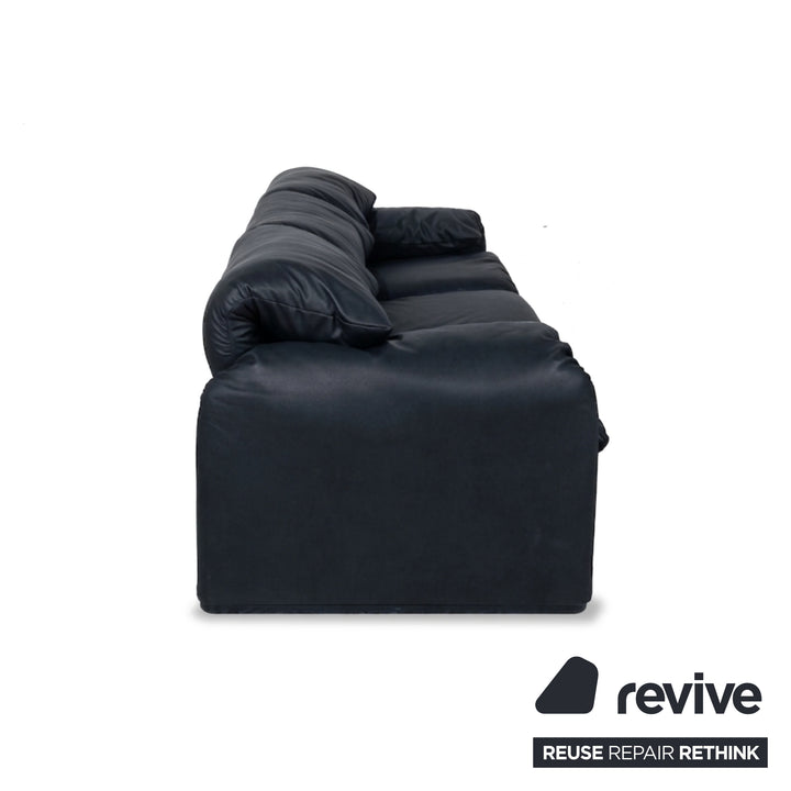 Cassina Maralunga veganes Leder Dreisitzer Dunkelblau Sofa Couch manuelle Funktion Neubezug