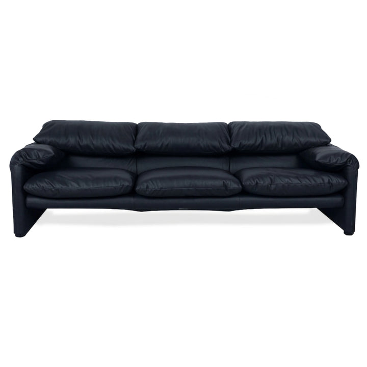Cassina Maralunga veganes Leder Dreisitzer Dunkelblau Sofa Couch manuelle Funktion Neubezug