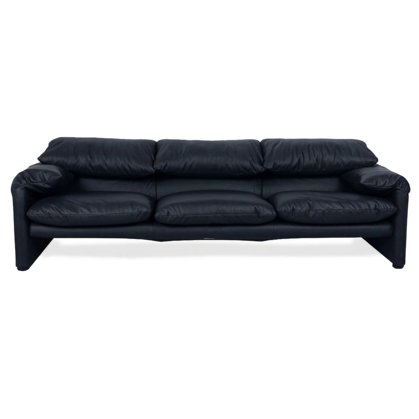 Cassina Maralunga veganes Leder Dreisitzer Dunkelblau Sofa Couch manuelle Funktion Neubezug
