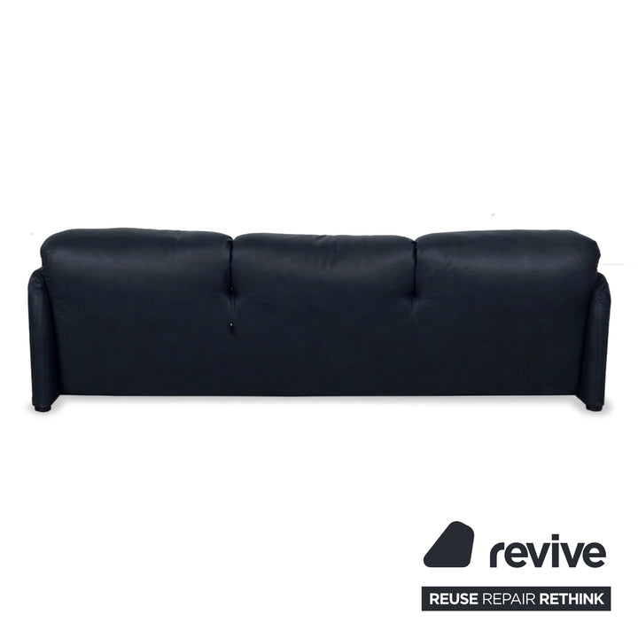 Cassina Maralunga veganes Leder Dreisitzer Dunkelblau Sofa Couch manuelle Funktion Neubezug