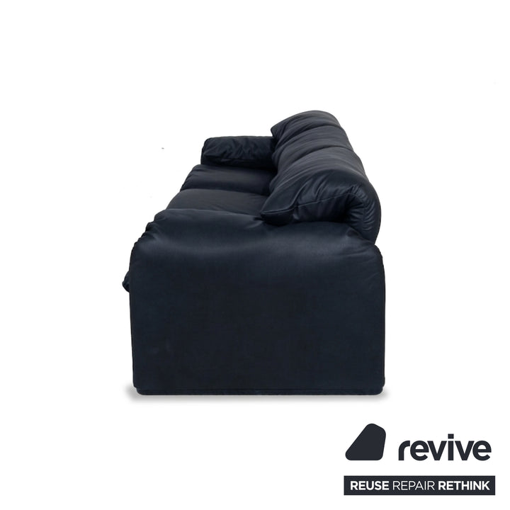 Cassina Maralunga veganes Leder Dreisitzer Dunkelblau Sofa Couch manuelle Funktion Neubezug