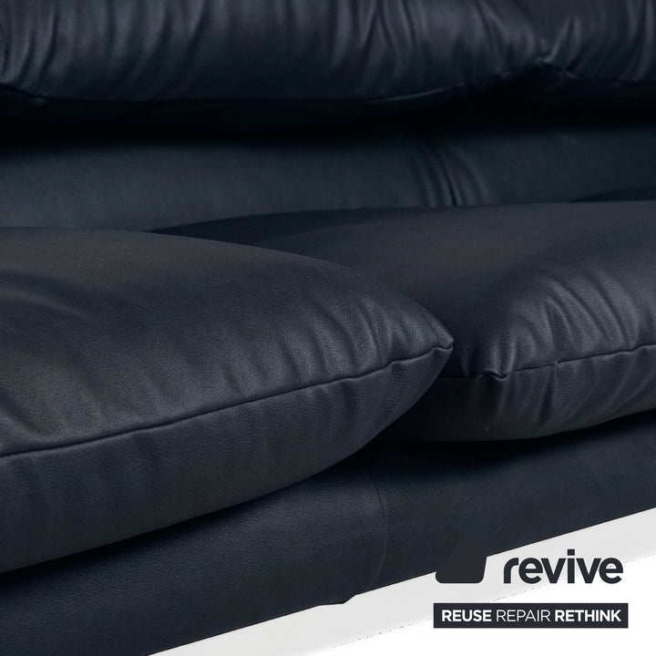 Cassina Maralunga veganes Leder Dreisitzer Dunkelblau Sofa Couch manuelle Funktion Neubezug