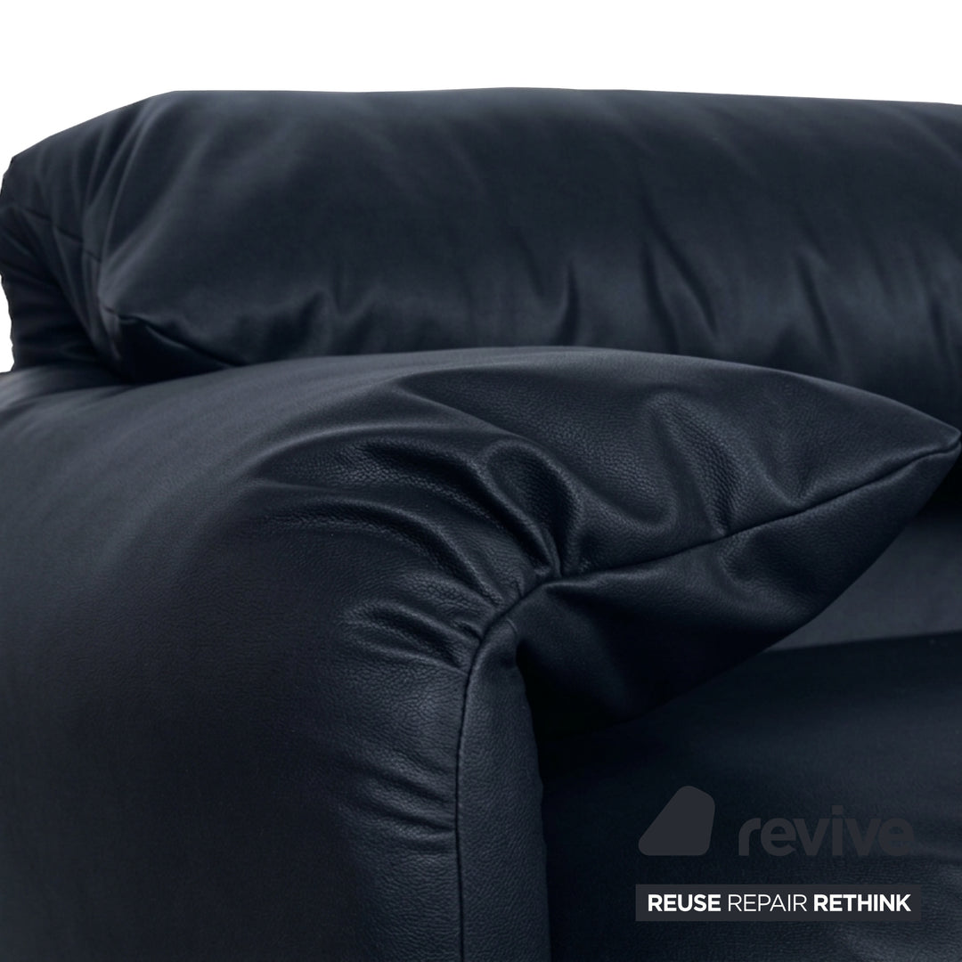 Cassina Maralunga veganes Leder Dreisitzer Dunkelblau Sofa Couch manuelle Funktion Neubezug