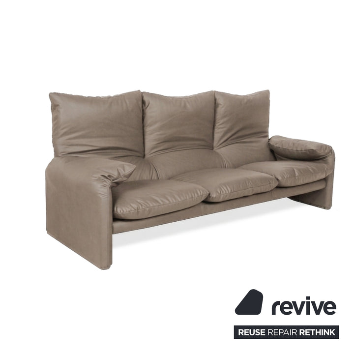 Cassina Maralunga veganes Leder Dreisitzer Taupe Sofa Couch manuelle Funktion Neubezug