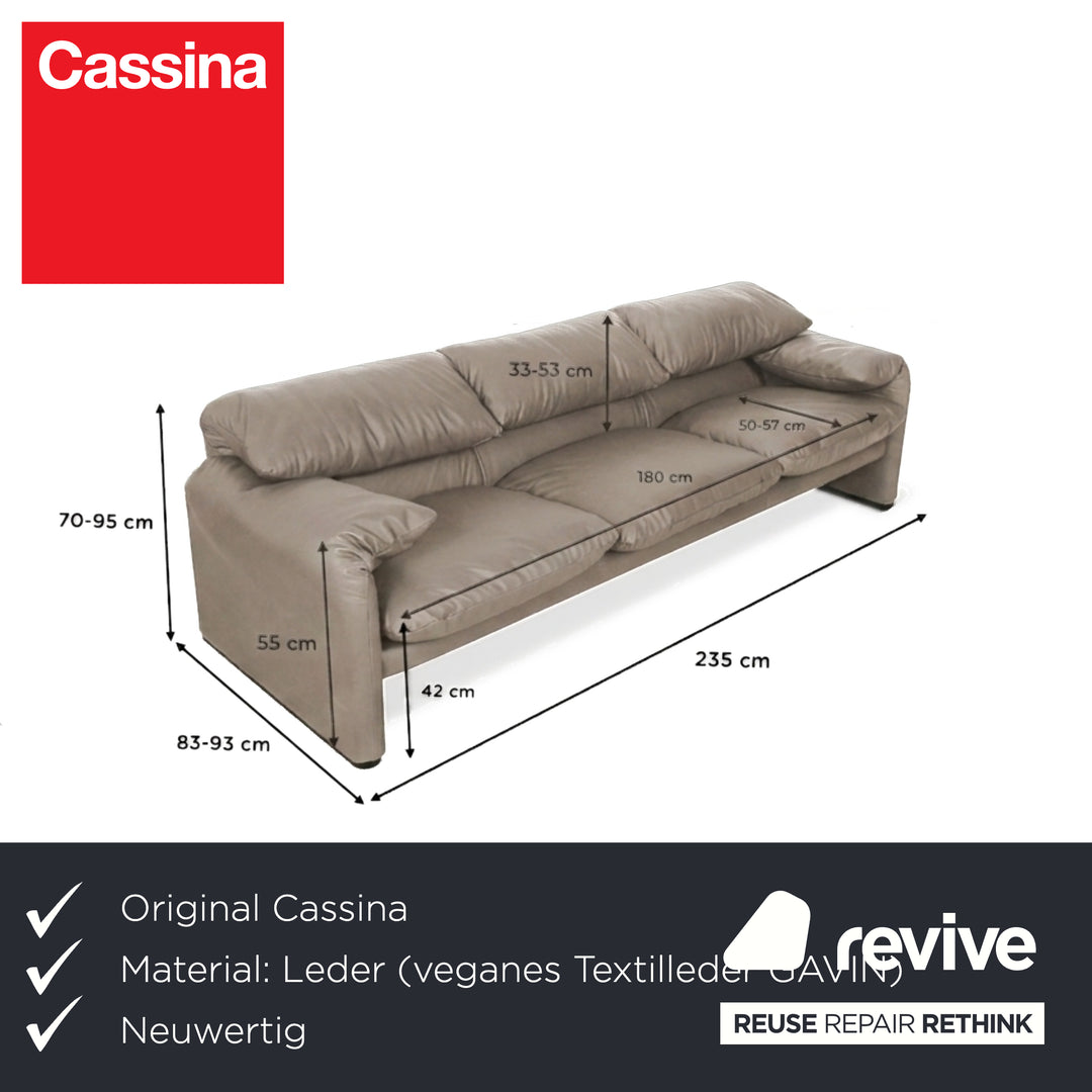 Cassina Maralunga veganes Leder Dreisitzer Taupe Sofa Couch manuelle Funktion Neubezug