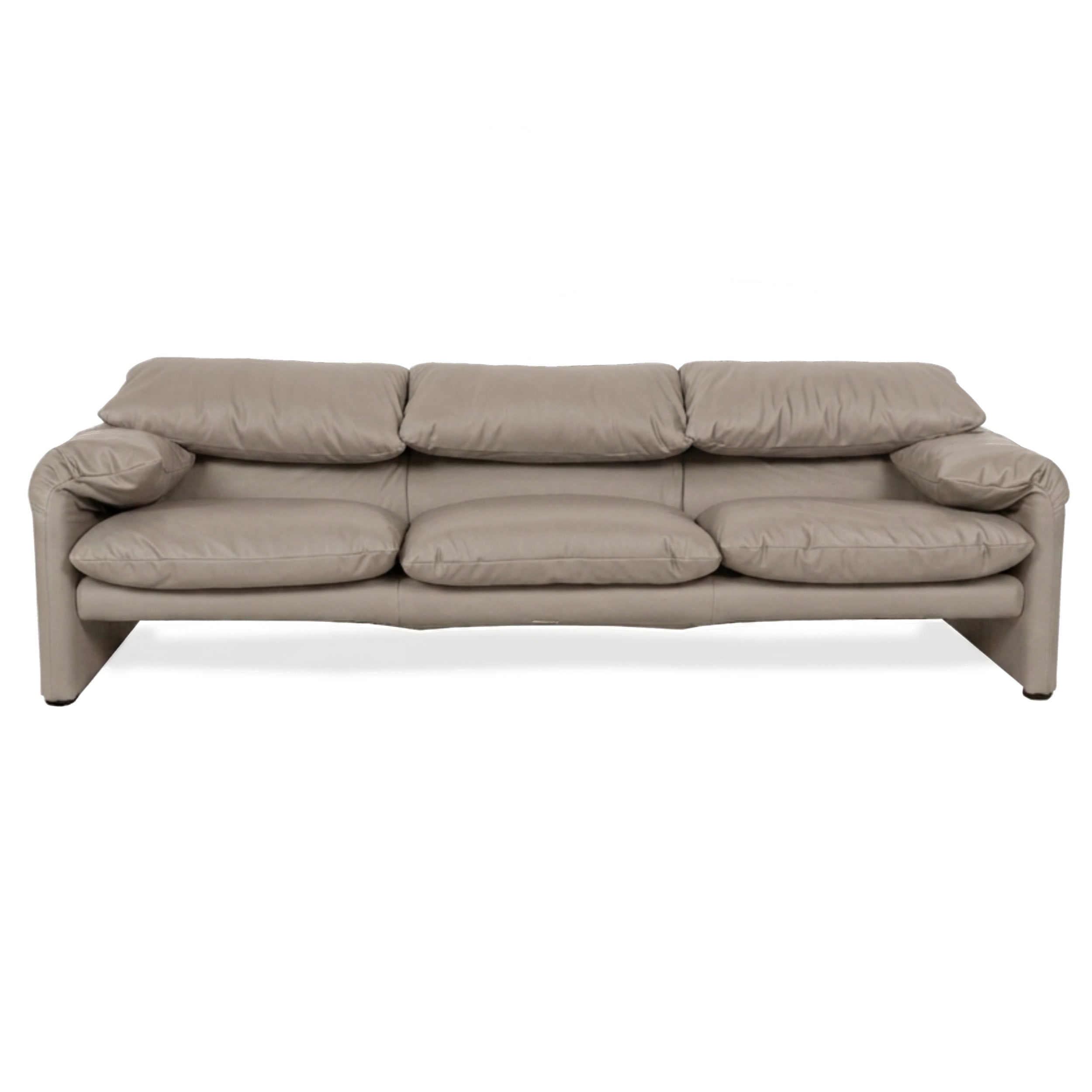 Cassina Maralunga veganes Leder Dreisitzer Taupe Sofa Couch manuelle Funktion Neubezug