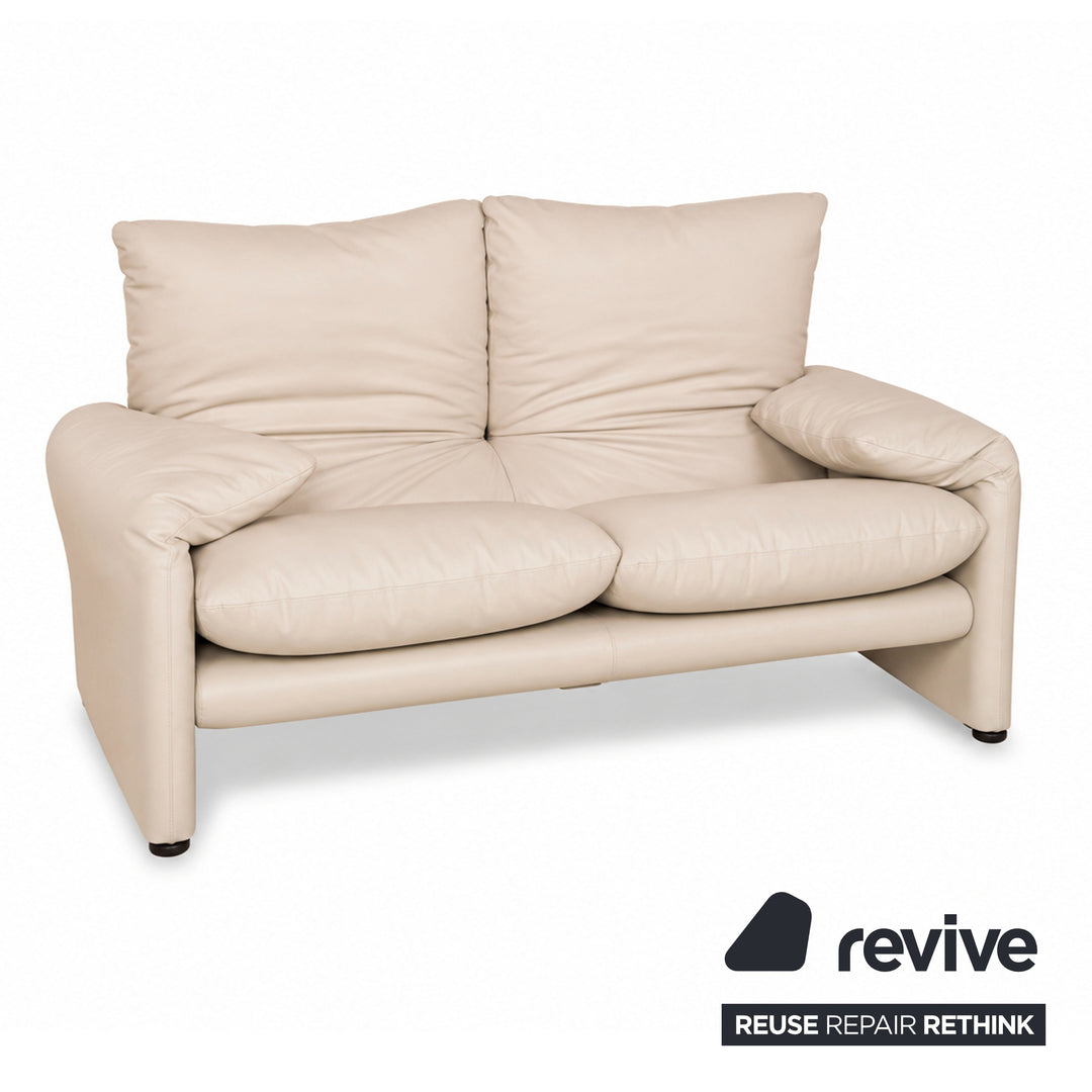 Cassina Maralunga veganes Leder Zweisitzer Creme Beige Sofa Couch Manuelle Funktion Neubezug