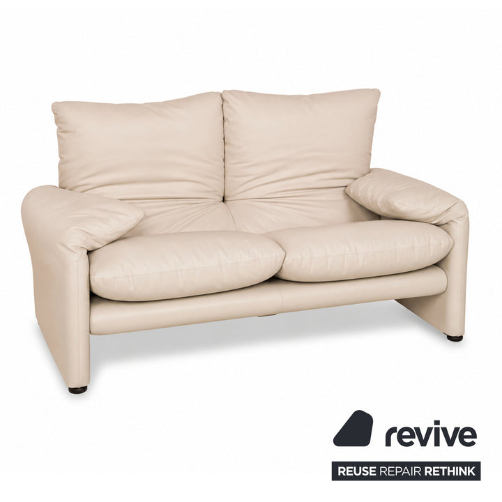 Cassina Maralunga veganes Leder Zweisitzer Creme Beige Sofa Couch Manuelle Funktion Neubezug