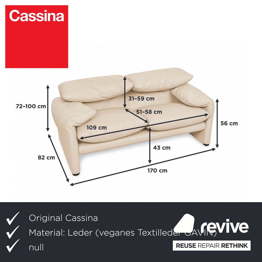 Cassina Maralunga veganes Leder Zweisitzer Creme Beige Sofa Couch Manuelle Funktion Neubezug