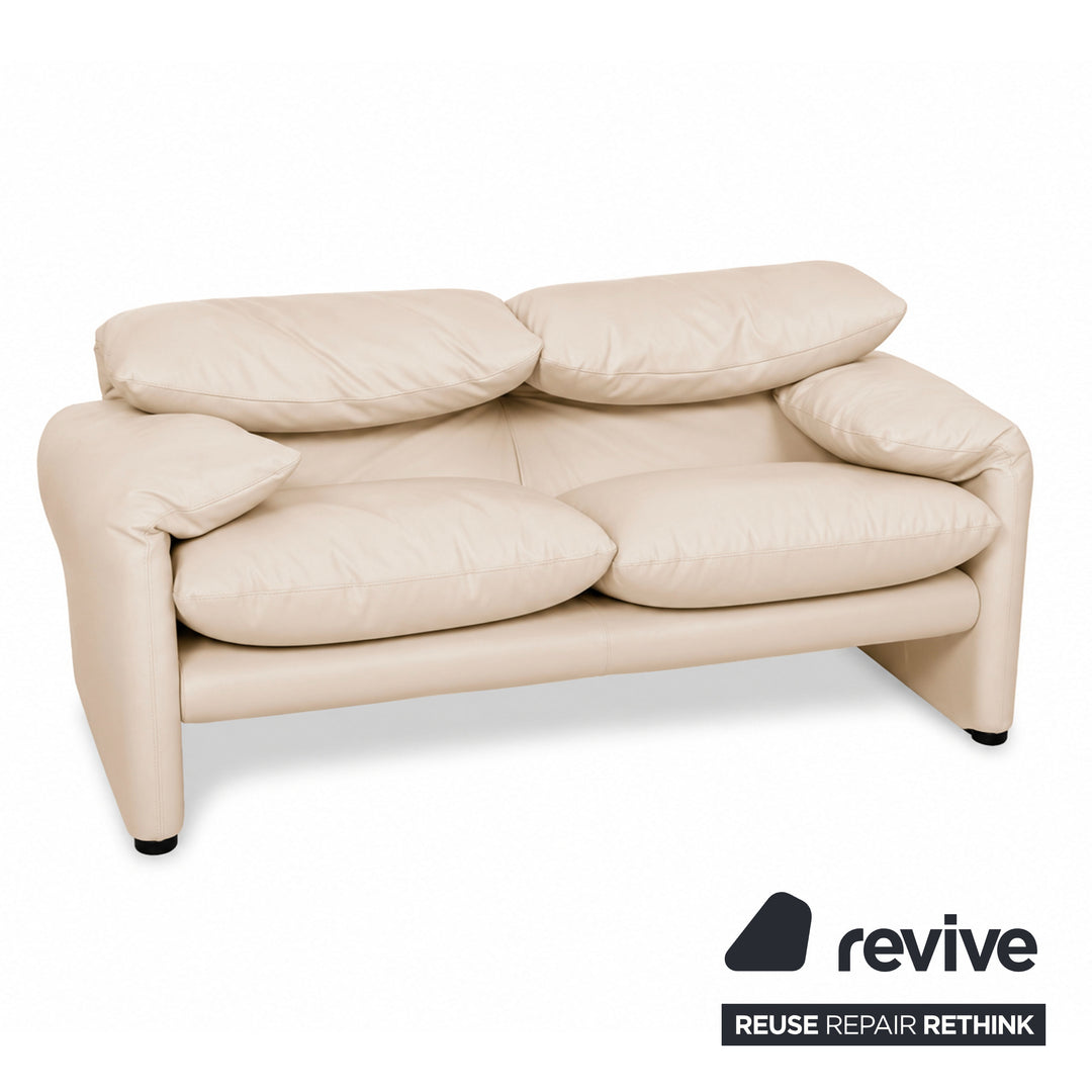 Cassina Maralunga veganes Leder Zweisitzer Creme Beige Sofa Couch Manuelle Funktion Neubezug