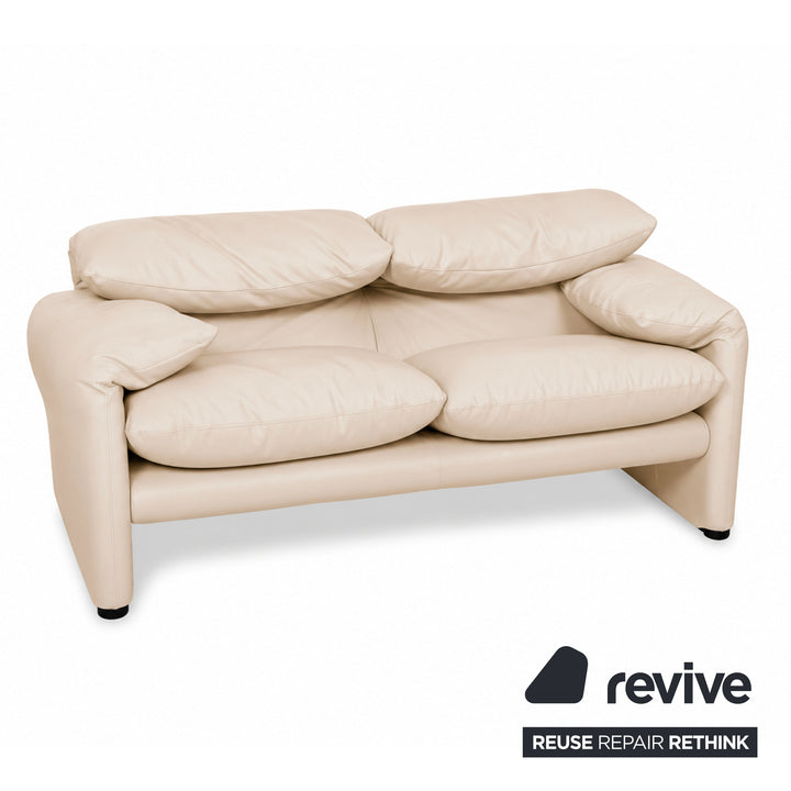 Cassina Maralunga veganes Leder Zweisitzer Creme Beige Sofa Couch Manuelle Funktion Neubezug
