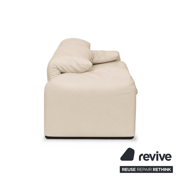 Cassina Maralunga veganes Leder Zweisitzer Creme Beige Sofa Couch Manuelle Funktion Neubezug