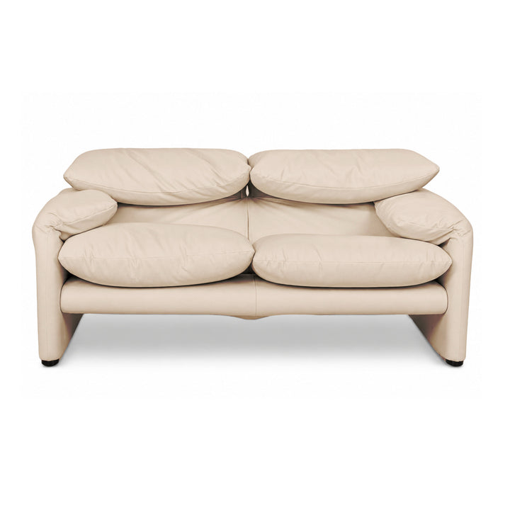 Cassina Maralunga veganes Leder Zweisitzer Creme Beige Sofa Couch Manuelle Funktion Neubezug