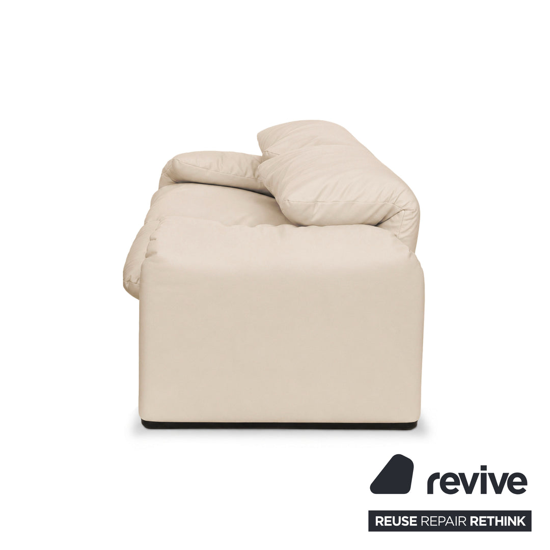 Cassina Maralunga veganes Leder Zweisitzer Creme Beige Sofa Couch Manuelle Funktion Neubezug