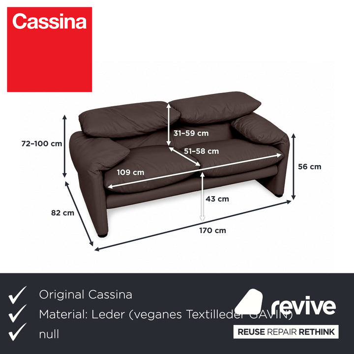 Cassina Maralunga veganes Leder Zweisitzer Dunkelbraun Sofa Couch Manuelle Funktion Neubezug